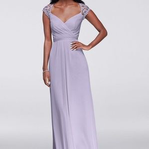 David's Bridal long mesh dress w/ lace cap sleeve